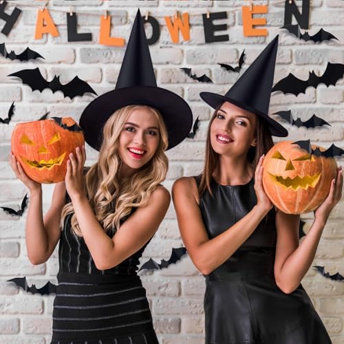 6PCS Halloween Witch Hats 98 FT Nylon Cord 24 Bats for Porch Yard Deco