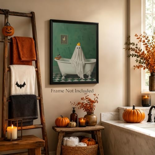 ILLBDR Halloween Ghost in Bathtub Canvas Wall Art Poster 16x24 inch