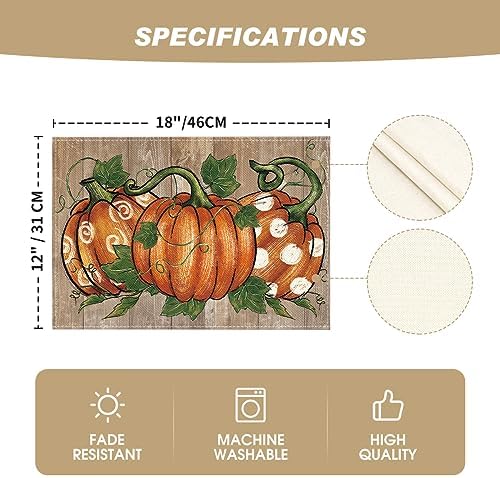 Artoid Mode Wood Polka Dot Pumpkins Fall Placemats Set of 6-12 x 18 Inch