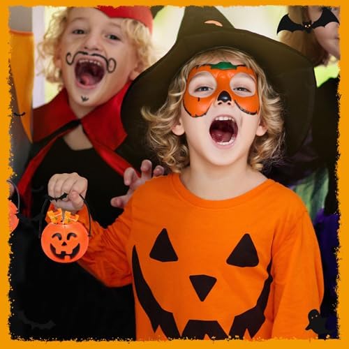 HANSGO Mini Halloween Portable Pumpkin Bucket, 12PCS 3.3 inches Small Halloween Pumpkin Candy Buckets Children Trick or Treat Bags