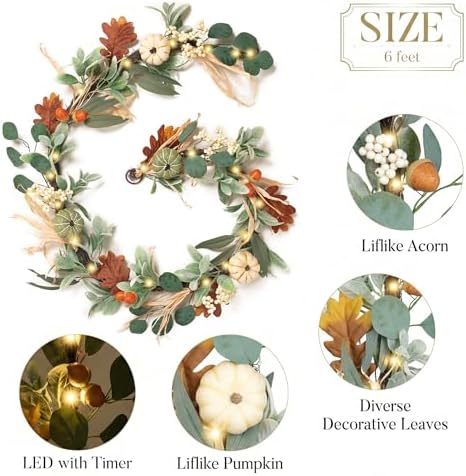 Valery Madelyn 6ft Fall Garland for Mantle with Pumpkins