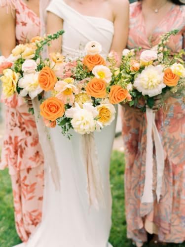 30PCS Orange Artificial Flowers, Real Touch Fake Roses for Fall Decorations