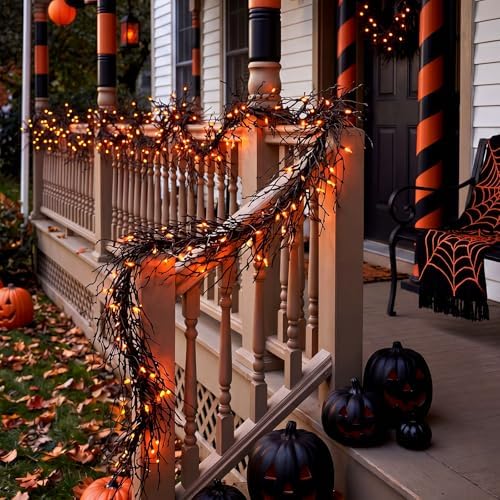 Thiccywoov Halloween Lighted Creepy Black Twig Vines Garland for Mantle