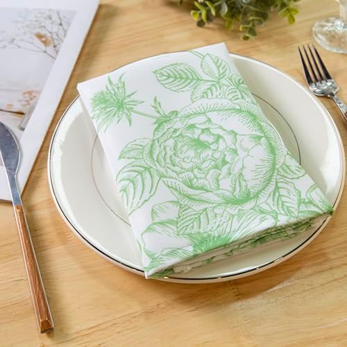 PLOYMONO Green Floral Cloth Napkins - 8 Pack 17" x 17" Polyester Napkins