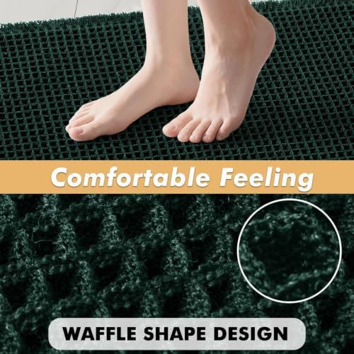MIULEE Set of 2 Waffle Bathroom Rugs Boho Bath Mat Dark Green 18x30 Inch