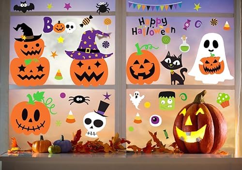 Halloween Window Clings Window Stickers Cute Pumpkin Ghost Halloween Window Decorations Window Decals for Halloween Decor