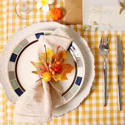 Maple Leaf Napkin Rings Set of 12, Thanksgiving Fall Pumpkin Napkin Holder Rustic Napkin Rings for Thanksgiving Party Banquet Kitchen Table Celebration