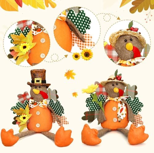Lovinland 2 Pack Stuffed Animal Turkey Doll Thanksgiving Table Decoration