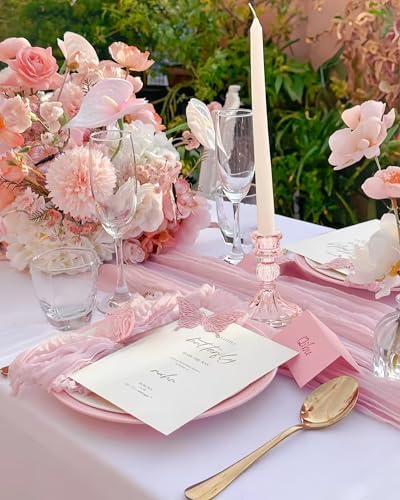 Pink Glass Candlestick Holders, Taper Candle Holders, Set of 6