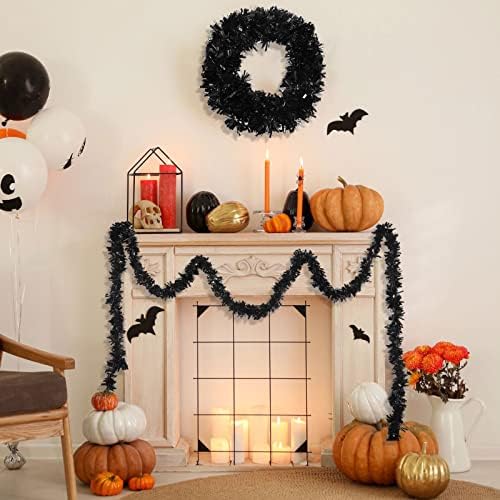 Shappy 90 ft 6 Rolls Christmas Tinsel Garland for Tree, Black