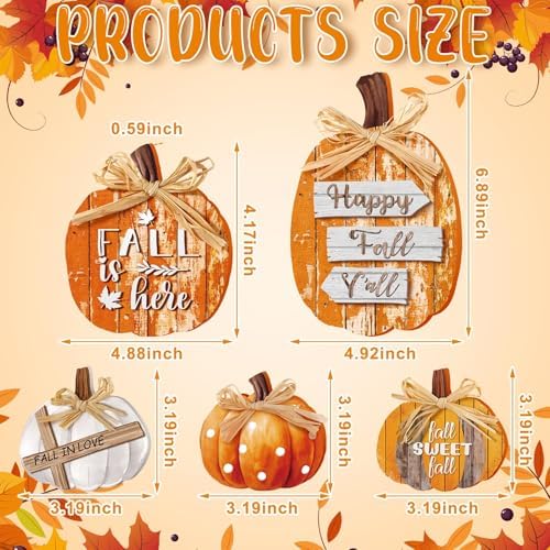 5 Pcs Fall Decor for Home Orange Pumpkin Table Centerpiece Wooden Sign