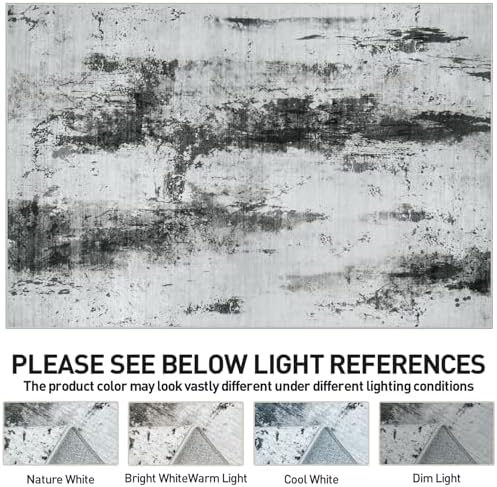 8x10 Area Rugs for Living Room: Washable Abstract Black White Grey Carpet