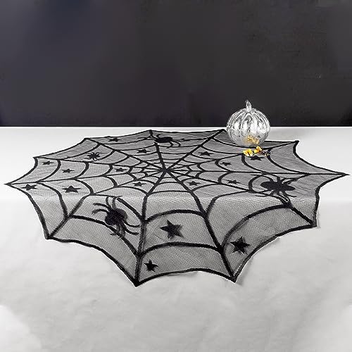 Halloween Tablecloth 40 Inch Black Lace Spider Web Table Topper