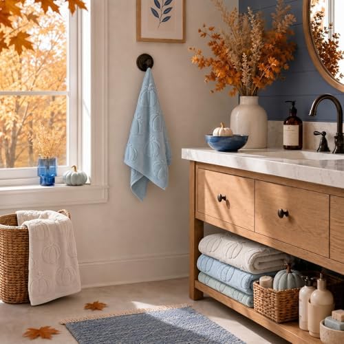 Remagr 3 Pcs Fall Hand Towels for Bathroom Blue Pumpkin