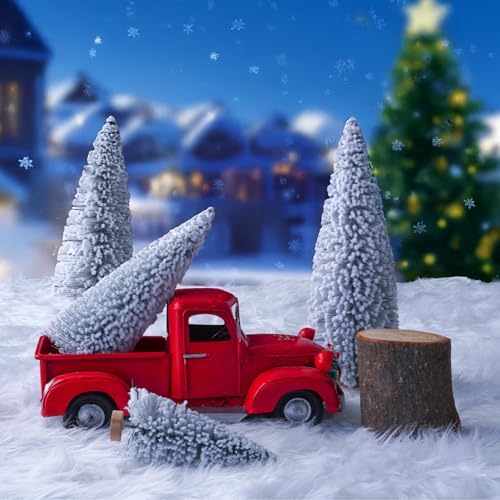 AerWo 8Pcs Mini Christmas Trees Flocked Bottle Brush Christmas Trees 4''-10'' with Wooden Bases, Small Xmas Tree for Tabletop Xmas Decor Village Crafts Winter Holiday Table Decorations