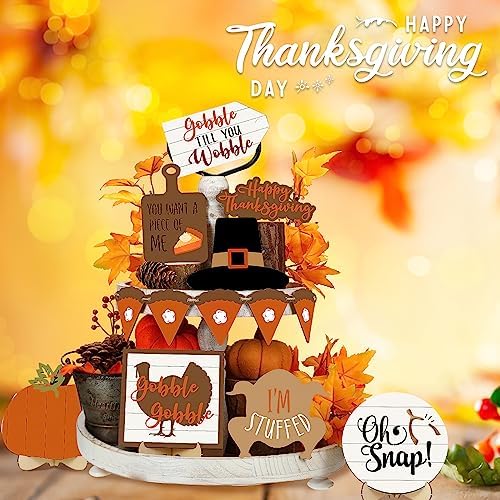 Tradder 13 Pcs Thanksgiving Tiered Tray Decor Fall Farmhouse Wood Signs