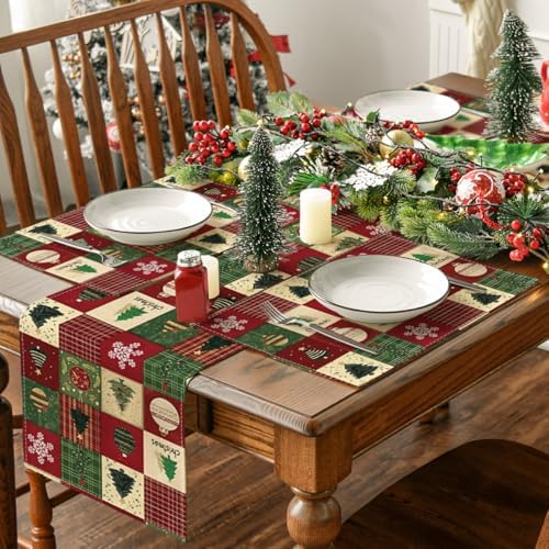 Artoid Mode Xmas Trees Christmas Balls Placemats Set of 4, 12x18 Inch Table Mats for Winter New Year Holiday Party Kitchen Dining Decoration