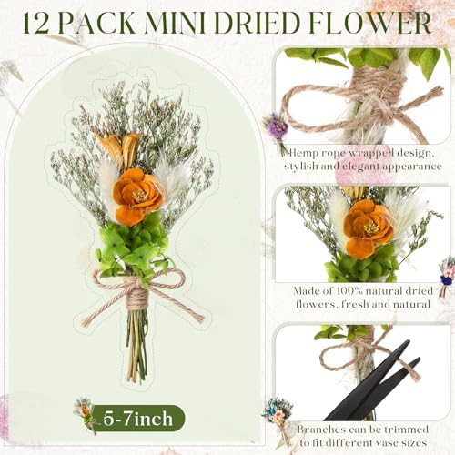Layhit 12 Pcs Mini Dried Flower Bouquet Boho for Wedding,Camellia