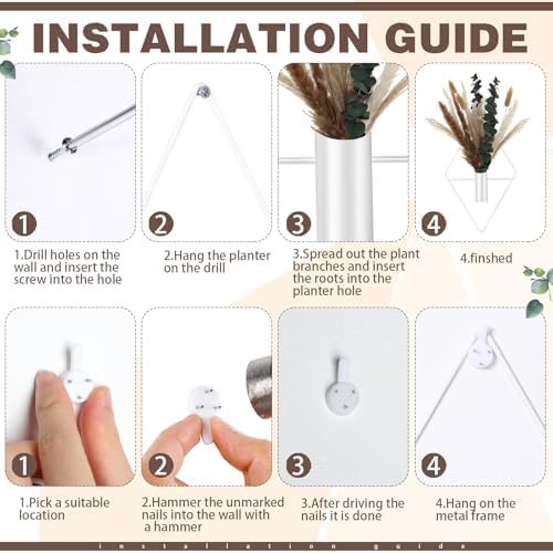 Jexine 2 Pcs Hanging Artificial Planters Wall Decor, White, Pampas