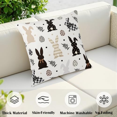 Easter Outdoor Bunny Pillow Covers 20x20 Set of 2 Black White Polka Dot Rabbit Eggs Pillow Case Farmhouse Holiday Cushion Covers for Sofa Couch Home Decor
