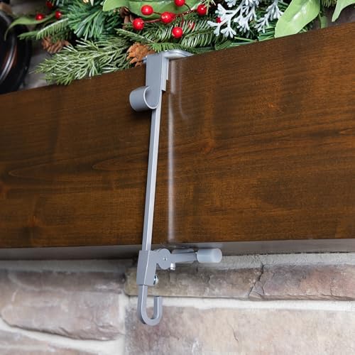 [Fireplace Stocking and Garland Hanger] - Patented Mantle Holder Has Two Hooks - Hold Christmas Stocking and Hang Garland - Durable Wrought Iron - Padded Contact Points (3 Pack - Silver)