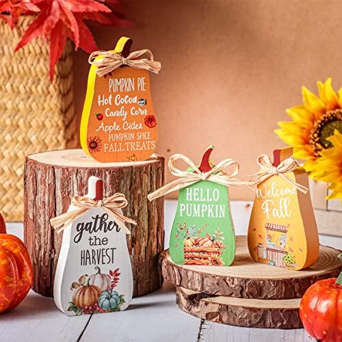 Jetec 4 Pcs Fall Decorations for Home, Thanksgiving Pumpkin Table Decor
