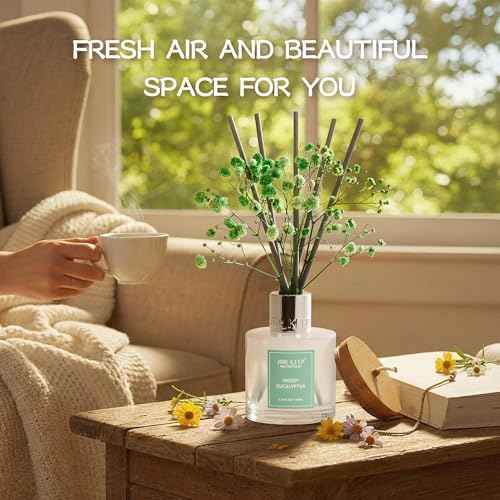 Airkeep Reed Diffuser Set,3.38 fl oz (100 ml) - Moss Eucalyptus Oil Diffusers with 8 Reed Sticks, Home Fragrance Reed