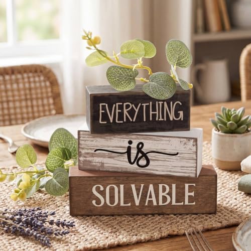 Lineshading 4 Pcs Farmhouse Tiered Tray Decor Wooden Block Signs Rustic