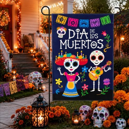 Dia De Los Muertos Decorations - Mexican Sugar Skull Garden Flag