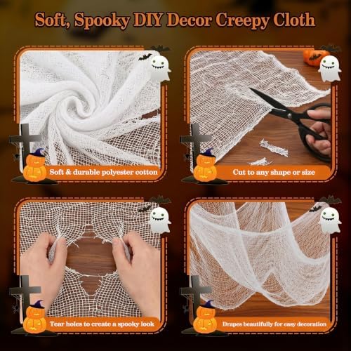 ZeeDix Halloween White Creepy Cloth 80 × 400 Inch Giant Spooky Cheesecloth Decoration Scary Gauze Cloth for Halloween Party Supplies Haunted Houses Outdoor Yard Home Wall Doorways Decor