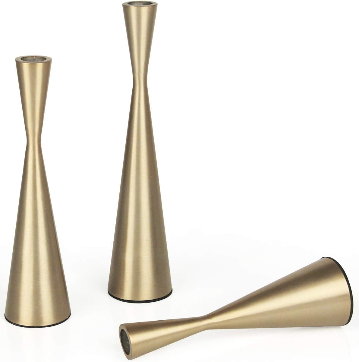 Vixdonos Brass Gold Taper Candlestick Holders Metal Candle Holders Set of 3 Table Mantel Decorative Candle Stand for