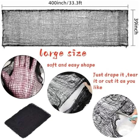 Niurui 400 x 39 inch Large Size Creepy Cloth Black Halloween Scary Spooky Cloth-Windows Doorways Gauze Cobweb Spider webs Decorations for Halloween Party Haunted House Decor