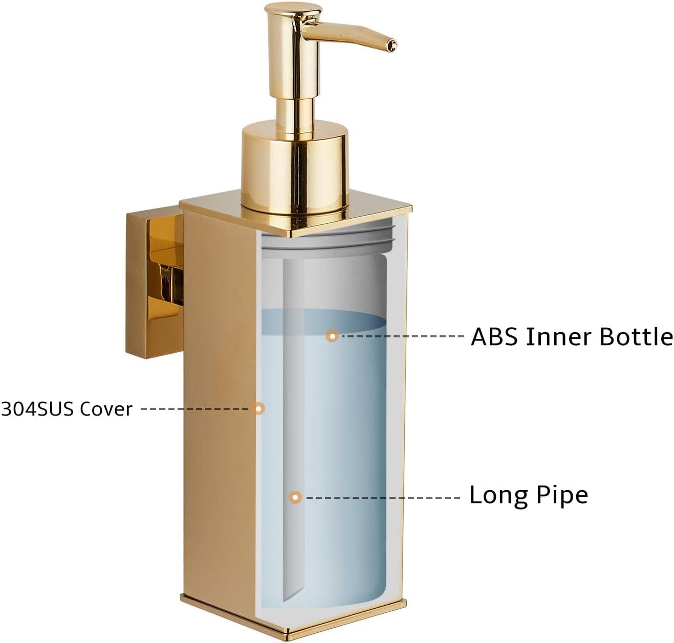 BGL Soap Dispenser Stainless Steel 304 Wall Mount Gold Liquid and Soap Dispenser for Kitchen and Bathroom