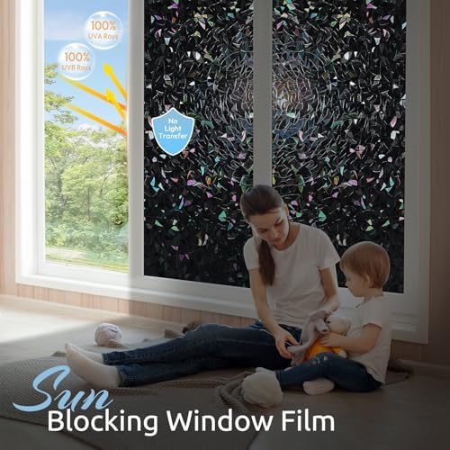 rabbitgoo Rainbow Window Privacy Film, Stained Cling, Black, 17.5" x 78.7"