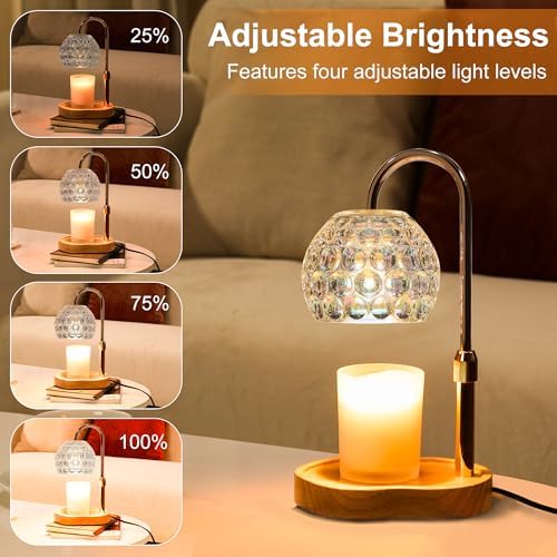 Candle Warmer Lamp with Timer, Round Glass Shade with Rainbow Finish