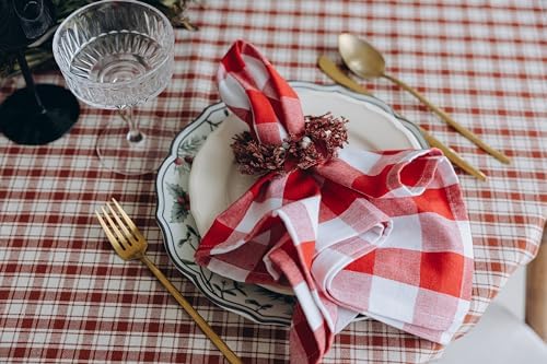 Holidays Cloth Dinner Napkins - 12 Pack, 20"x20", 100% Cotton Christmas Dinner Napkins with Plaid Pattern - Reusable, Washable & Environment-friendly Gingham Cloth Red Napkins for Parties and Weddings