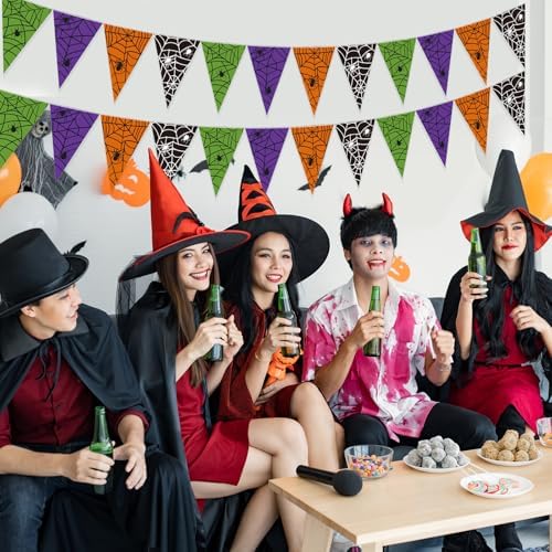 Jetec 5 Pcs 49 Ft Halloween SpiderWeb Pennant Banner Paper Spiderweb Banner