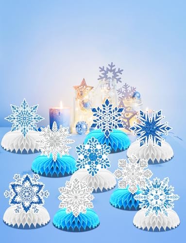 Winter Wonderland Decorations, 9Pcs Snowflake Honeycomb Table Centerpieces in Blue and White, Snowflake Table Decorations for Christmas Party, Baby Shower, Birthday, Holiday Events