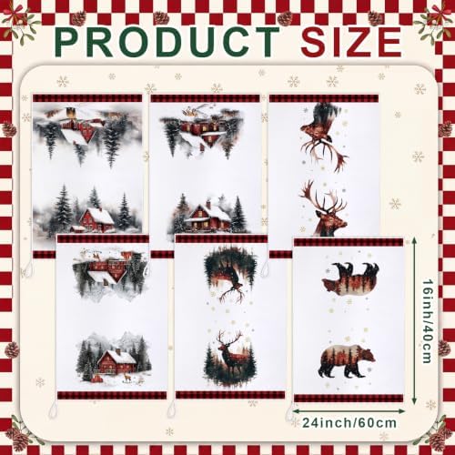 Bencailor 6 Pcs Christmas Kitchen Towel, Buffalo Plaid, Forest Cabin