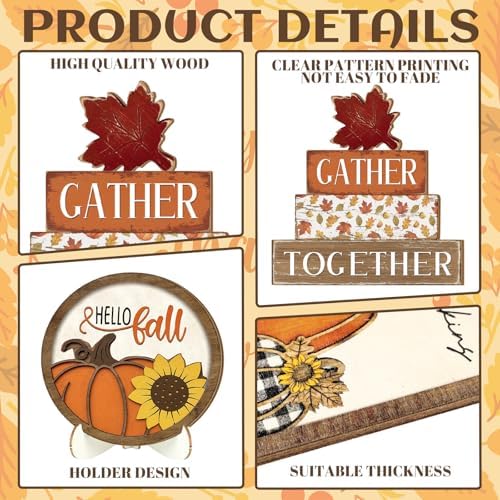 Maitys 21pcs Fall Tiered Tray Decor Set Hello Fall Thanksgiving Wood Sign Pumpkin Sunflower Gnome Farm Truck Wood Bead Garland Rustic Farmhouse Table Centerpieces for Autumn Harvest Home Kitchen Decor