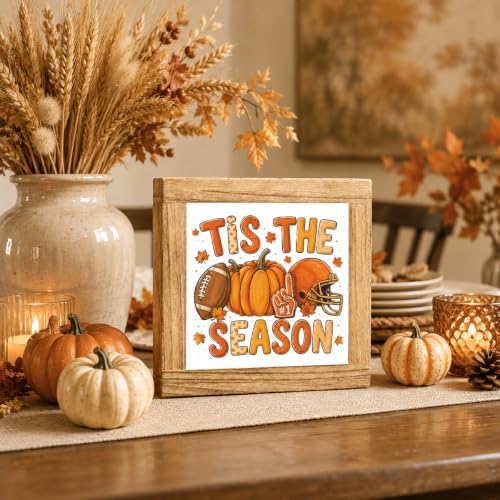 Fall Football Wood Sign, Tis the Season Pumpkin Tabletop Decor