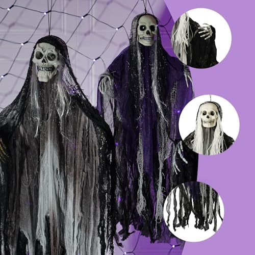 Hourleey 3 Pack Halloween Hanging Skeleton Ghosts Decorations Outdoor