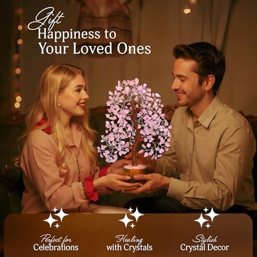 YATSKIA Rose Quartz Crystal Tree of Life | Birthday Gifts for Women | Feng Shui Money Tree | Boho Home Decor | Gifts