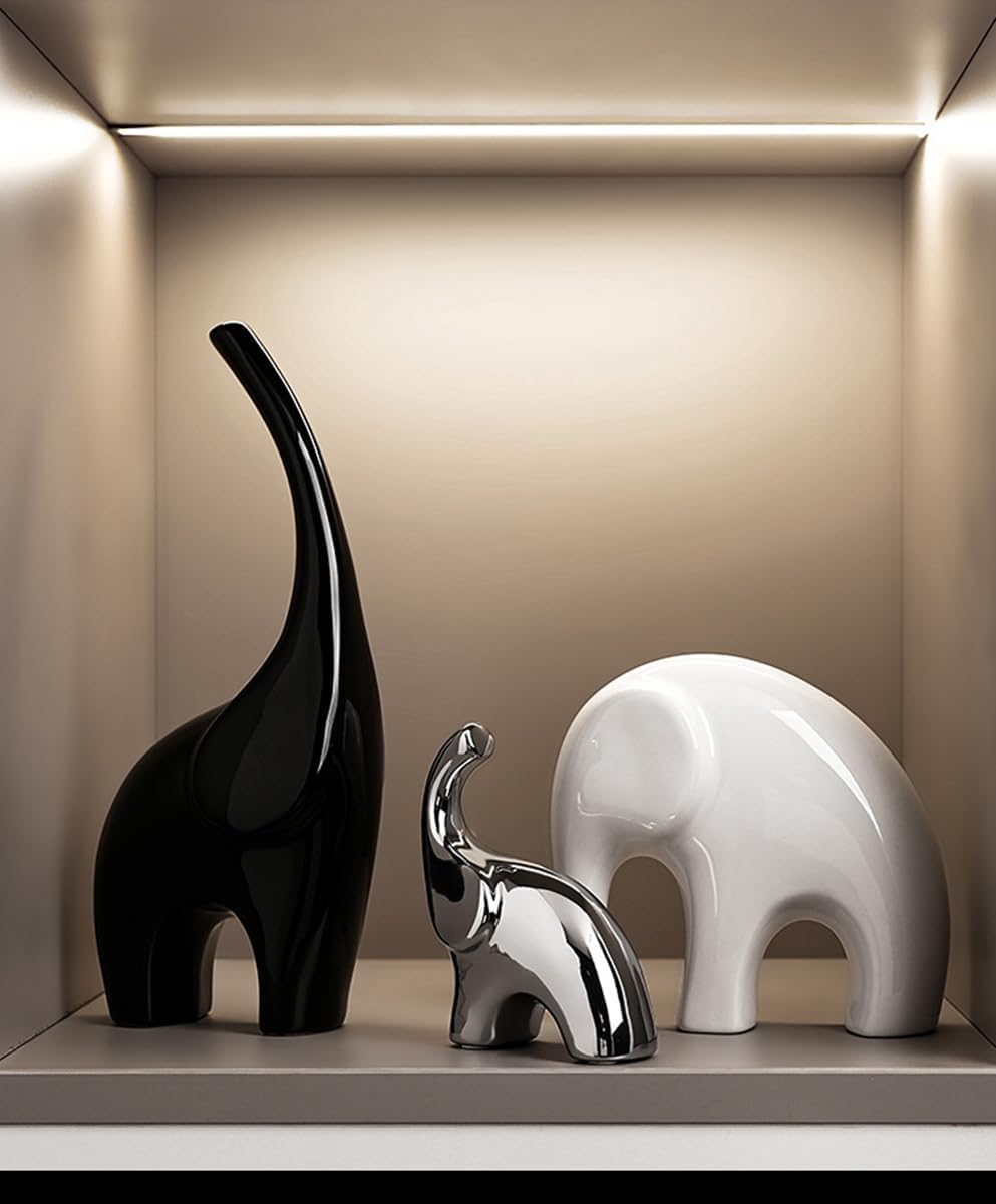 Modern Ceramic Decor Statue / Black White Silver / Set of 3