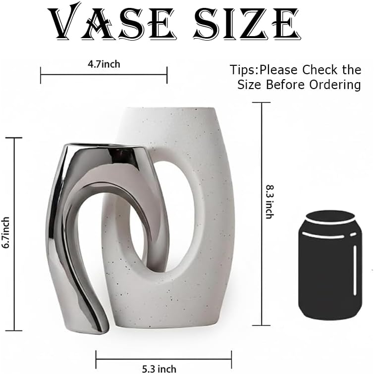 Ceramic Vase by / White&silver / Set of 2