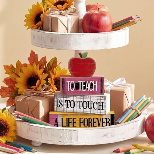 Moucuny 4 Pcs Back to School Table Decorations Retro Red Wooden Apple Decor