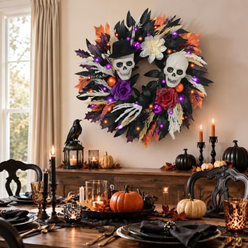 Waipfaru 24 Inch Halloween Wreath for Front Door, Halloween Door Wreath