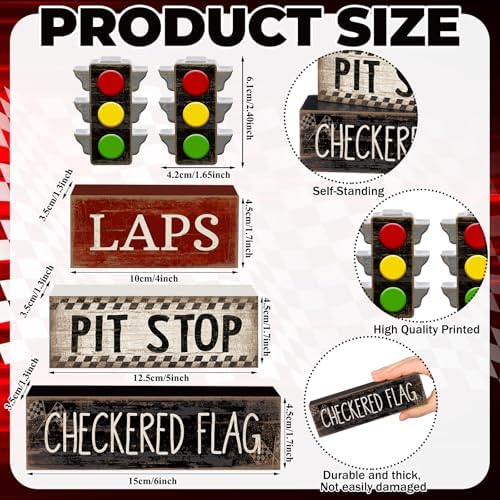Lineshading 4 Pcs Race Car Wooden Tiered Tray Decor Tabletop Block Signs