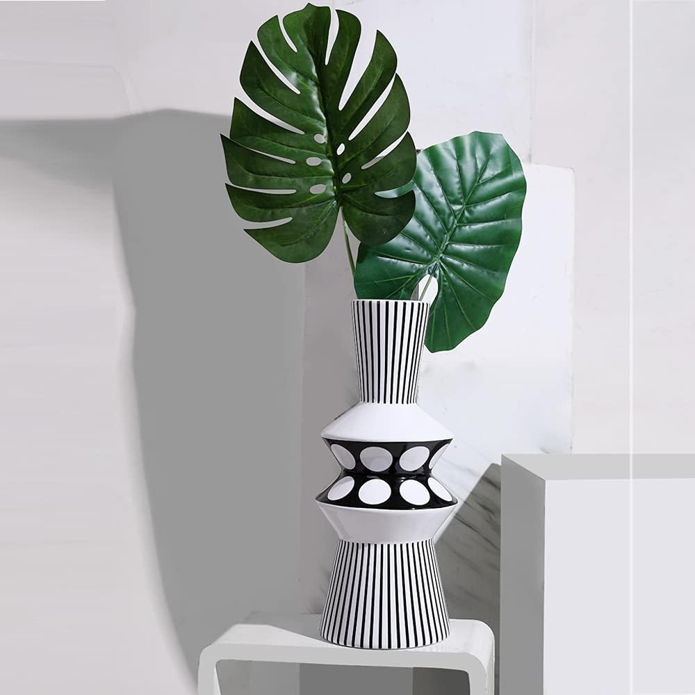 Flower vase Large and White Striped Geometric Ceramic Vase -Modern Vase Decoration. Home / Black