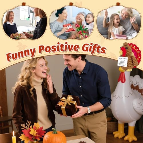 Thanksgiving Turkey Positive Crochet Gifts Emotional Support Crochet Turkey with Positive Card for Women Family Friend Inspirational Handmade Thanksgiving Birthday Gift for Fall Home Desk Basket Decor
